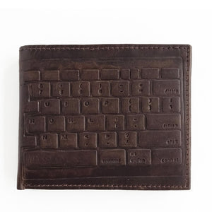 RFID Keyboard Embossed Bi-Fold Wallet - Brown