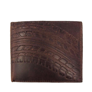 RFID Embossed Tire Track Bi-Fold Wallet - Brown