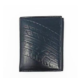 RFID Embossed Tire Track Tri-Fold Wallet - Black