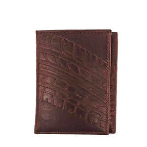 RFID Embossed Tire Track Tri-Fold Wallet - Brown