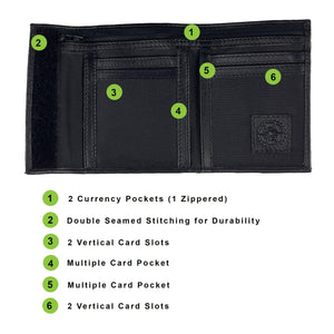 Nylon Bifold with Leather Trim  - Black