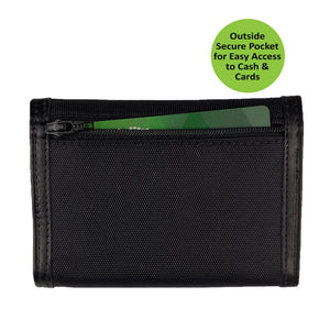 Nylon Bifold with Leather Trim  - Black