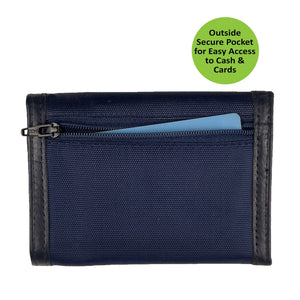Nylon Bifold with Leather Trim  - Navy