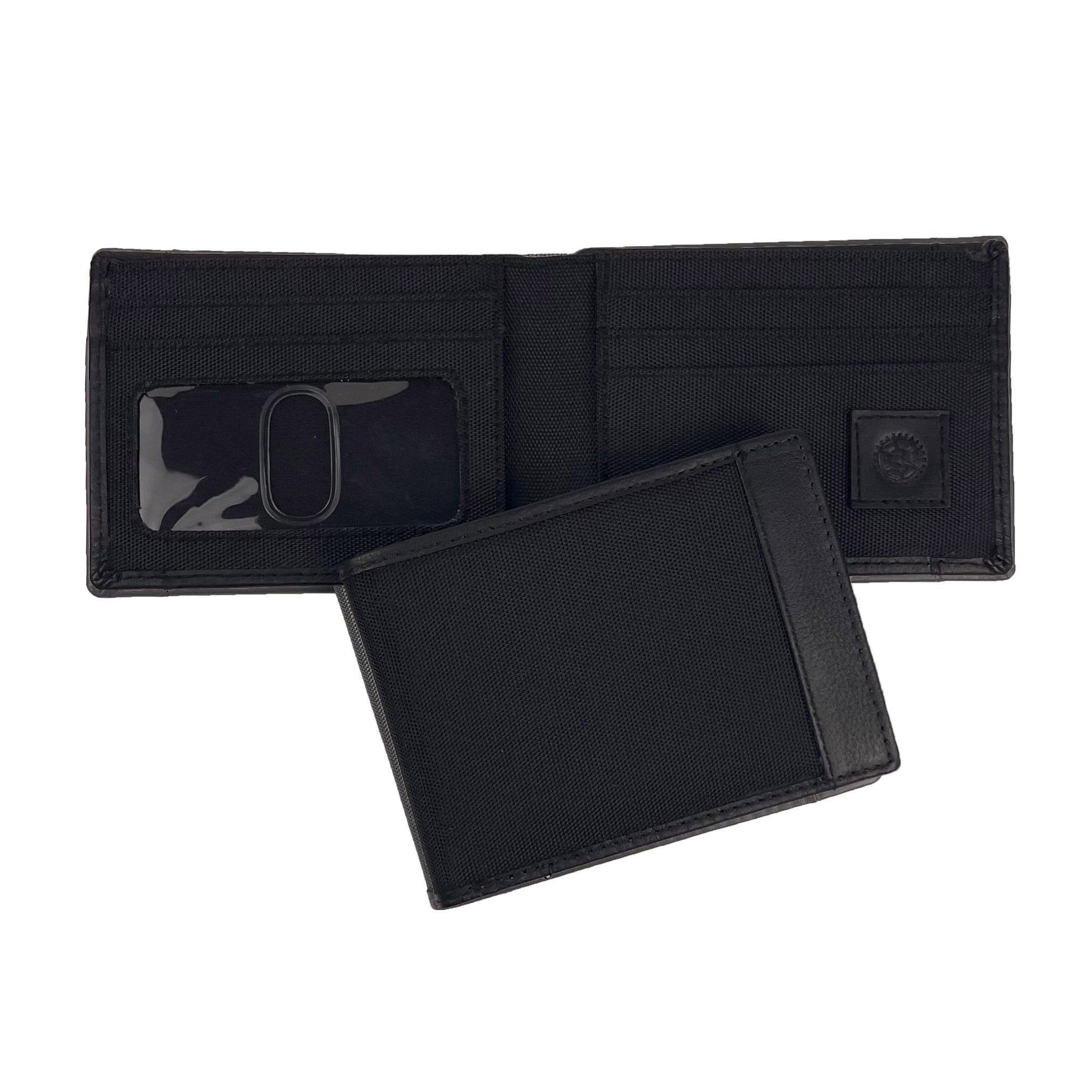 Open and closed Black wallets on a white background