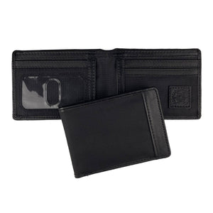 Slim Nylon Bifold with Leather Trim  - Black