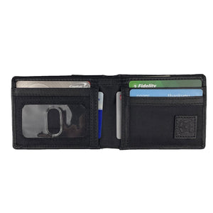 Slim Nylon Bifold with Leather Trim  - Black