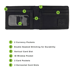 Slim Nylon Bifold with Leather Trim  - Black