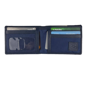 Slim Nylon Bifold with Leather Trim  - Navy
