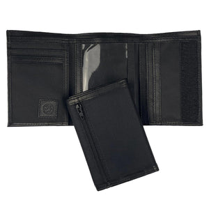 Nylon Trifold with Leather Trim -Black