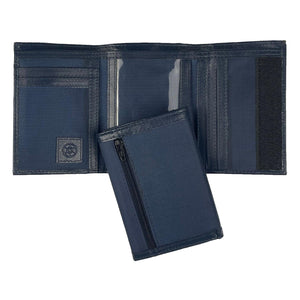 Nylon Trifold with Leather Trim  - Navy