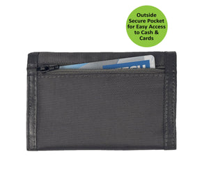 Nylon Trifold Wallet with Leather Trim  - Grey