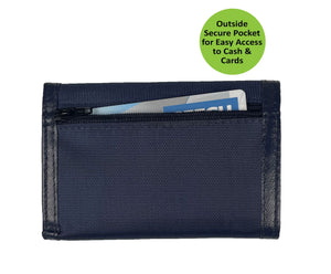 Nylon Trifold Wallet with Leather Trim  - Navy