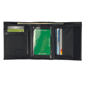 Nylon Trifold Wallet with Leather Trim  - Black