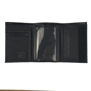 Nylon Trifold Wallet with Leather Trim  - Black