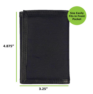 Nylon Trifold Wallet with Leather Trim  - Black