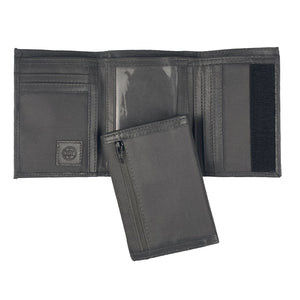 Nylon Trifold Wallet with Leather Trim  - Grey