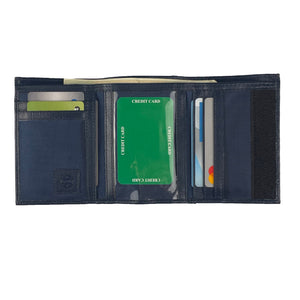 Nylon Trifold with Leather Trim  - Navy