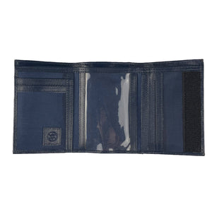 Nylon Trifold Wallet with Leather Trim  - Navy