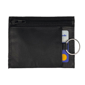 Mini Black Leather Wallet with Key Ring