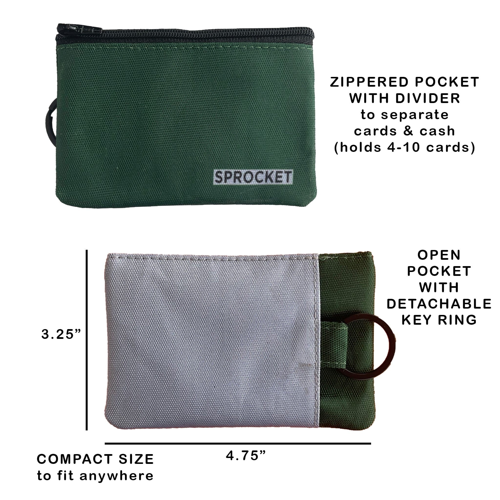 Spocket Mini Wallet Mini Pouch Wallet - Green/Light Grey - Sprocket
