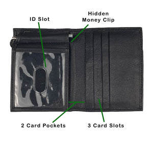 Black Leather Bifold Money Clip Wallet