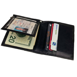 Black Leather Bifold Money Clip Wallet