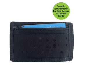 Compact Nylon Trifold Wallet  - Black