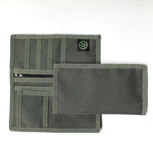 Executive nylon checkbook wallet in the color granite, shown both open and closed.