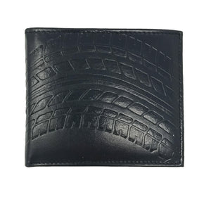 RFID Embossed Tire Track Bifold Wallet - Black