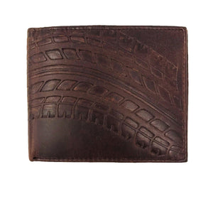 RFID Embossed Tire Track Bi-Fold Wallet - Brown