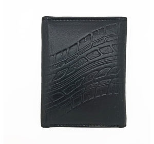 RFID Embossed Tire Track Tri-Fold Wallet - Black